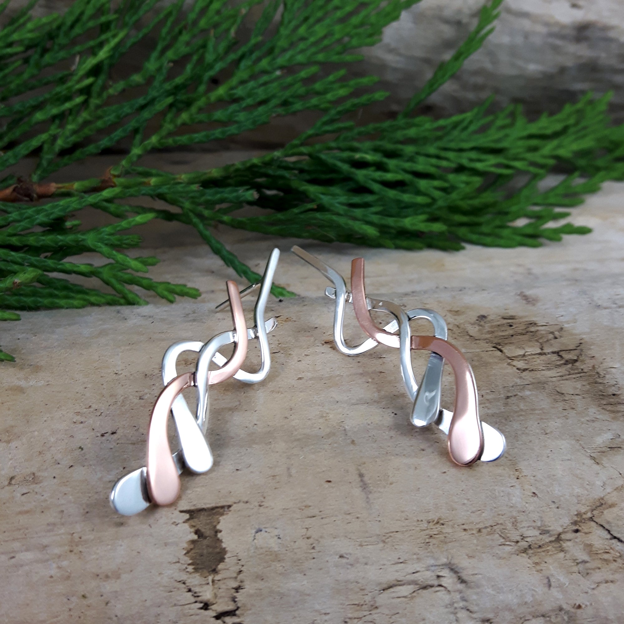 Duo Hazel Silver/Copper Stud Earrings