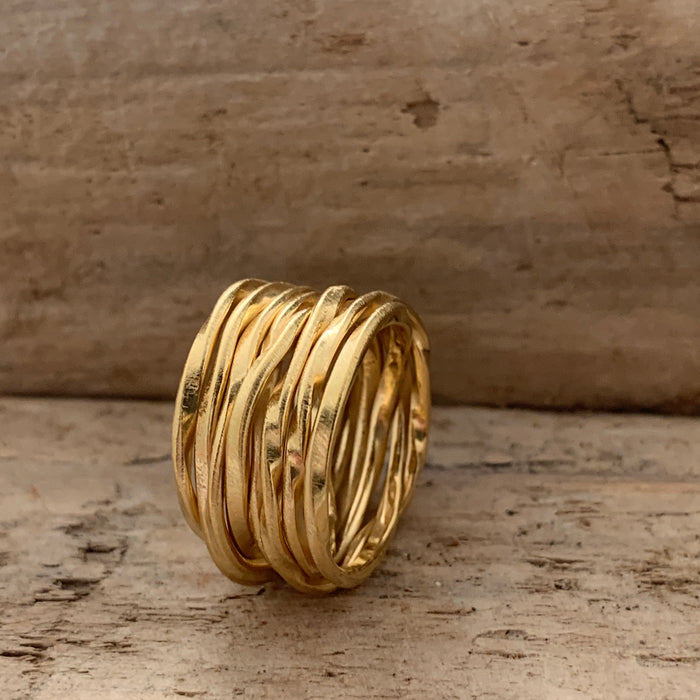 Lattice Wide Gold Ring