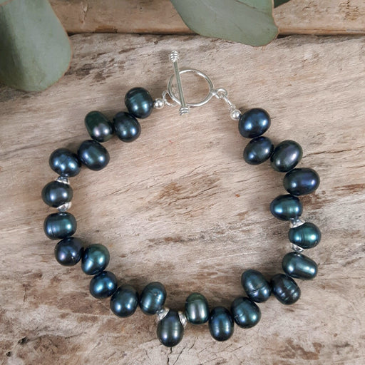 Ingrid Peacock Grey Large Pearl Bracelet