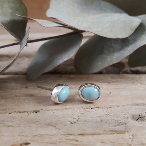 Larimar Dainty Oval Stud Earrings