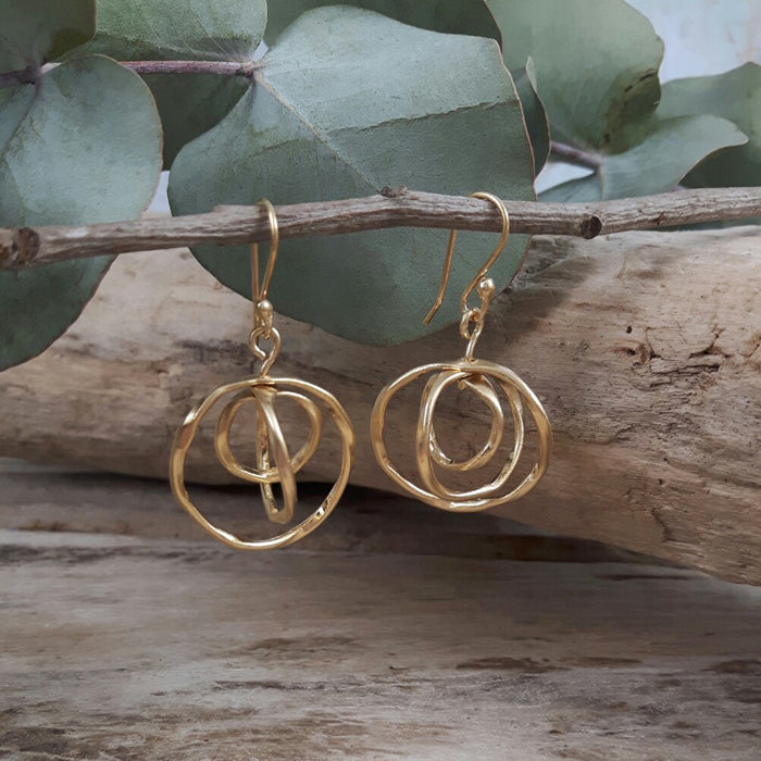 Lattice Trio Small Gold Drop Earrings