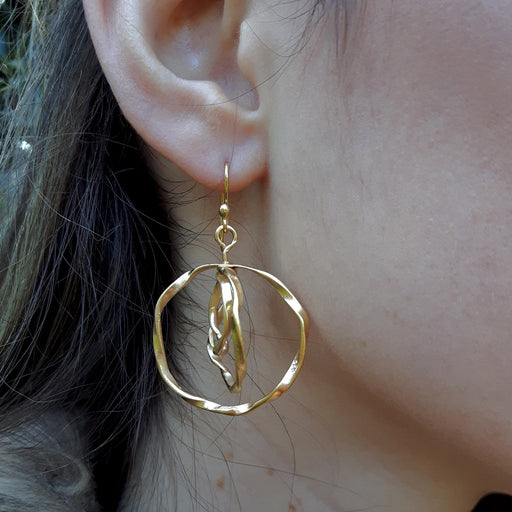 Lattice Trio Drop Gold Earrings