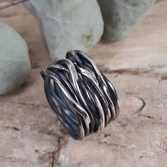 Lattice Wide Oxidised Silver Ring