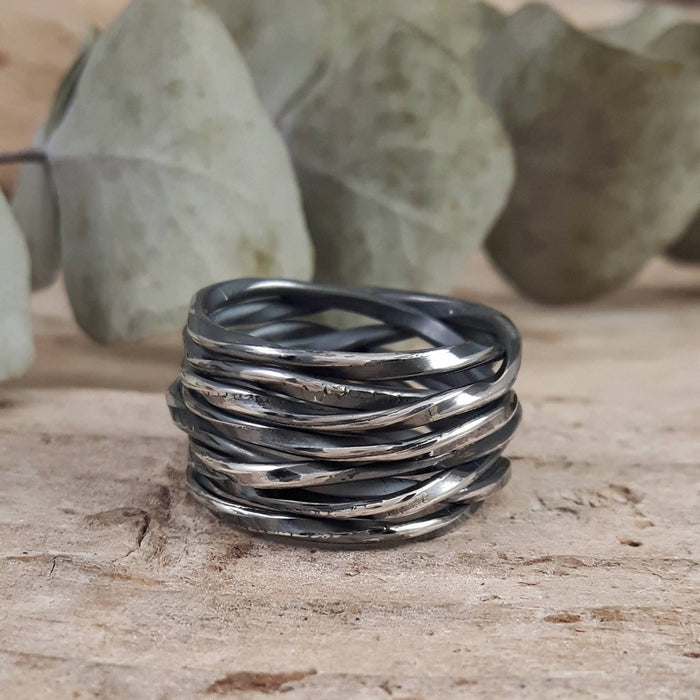 Lattice Wide Oxidised Silver Ring