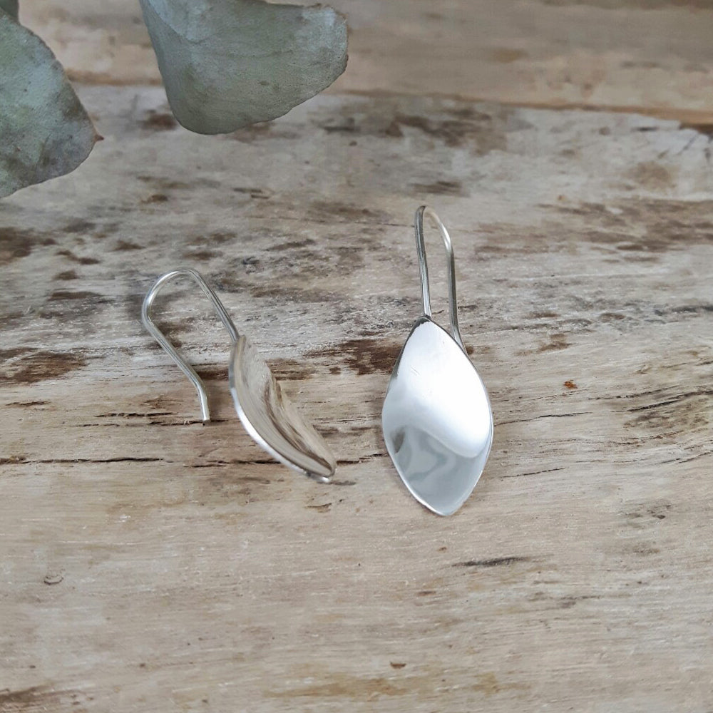 Leaf Silver Polished Drop Earrings