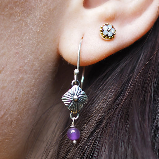 Bloom Rombo Silver & Amethyst Drop Earrings