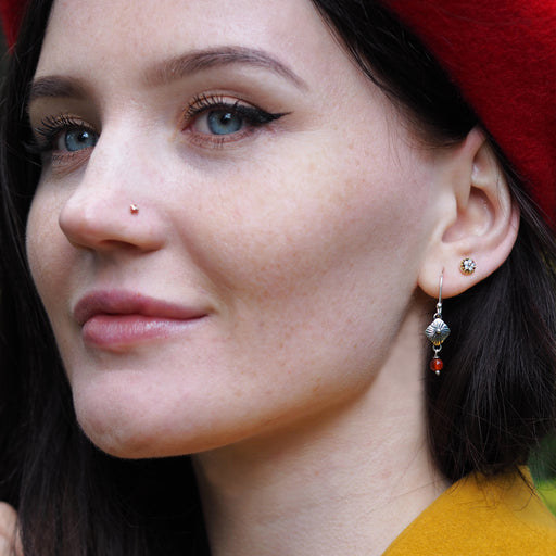Bloom Rombo Silver & Red Drop Earrings