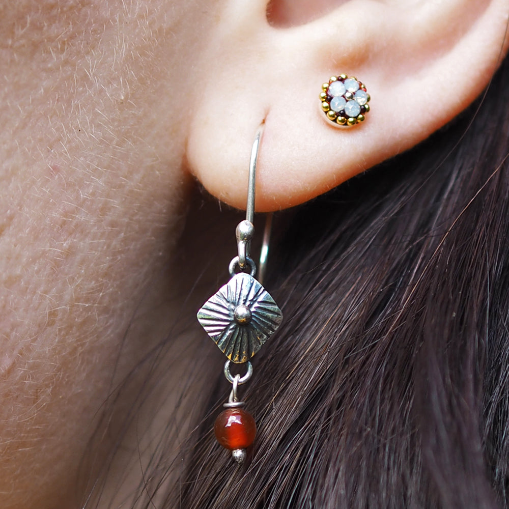 Bloom Rombo Silver & Red Drop Earrings