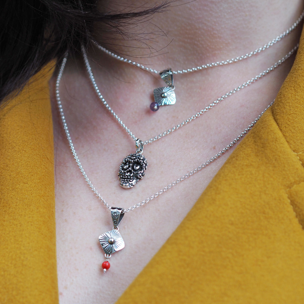 Bloom Rombo Silver & Red Pendant
