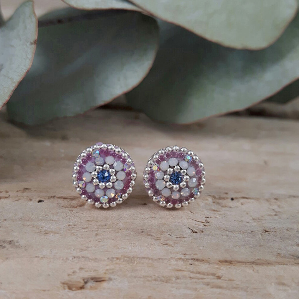 lilac dream stud earrings sterling silver opalescent crystals
