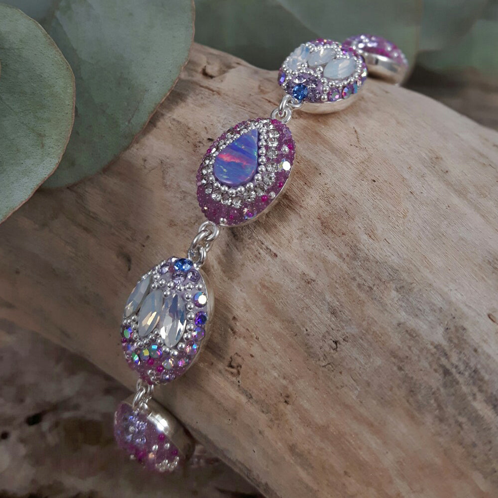 close up lilac statement bracelet cultured opal and micro bead detail