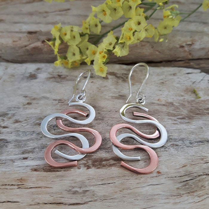Duo Medusa Silver/Copper Drop Earrings