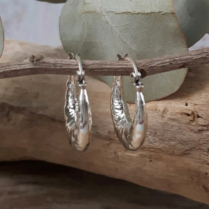 Rowena Hoop Hammered Silver Earrings
