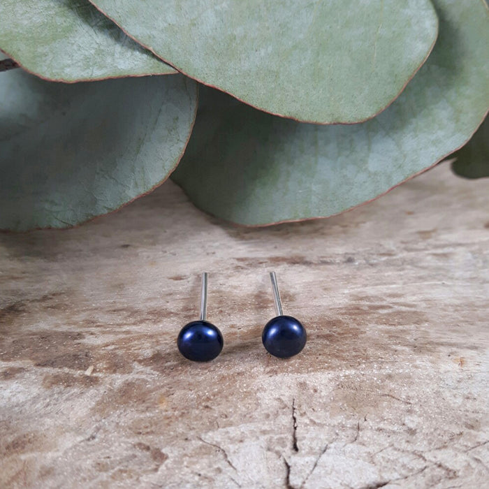 Tiny Blue Grey Pearl Stud Earrings