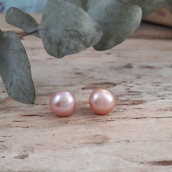 Large Pearl Studs in Pink Rice Pearls