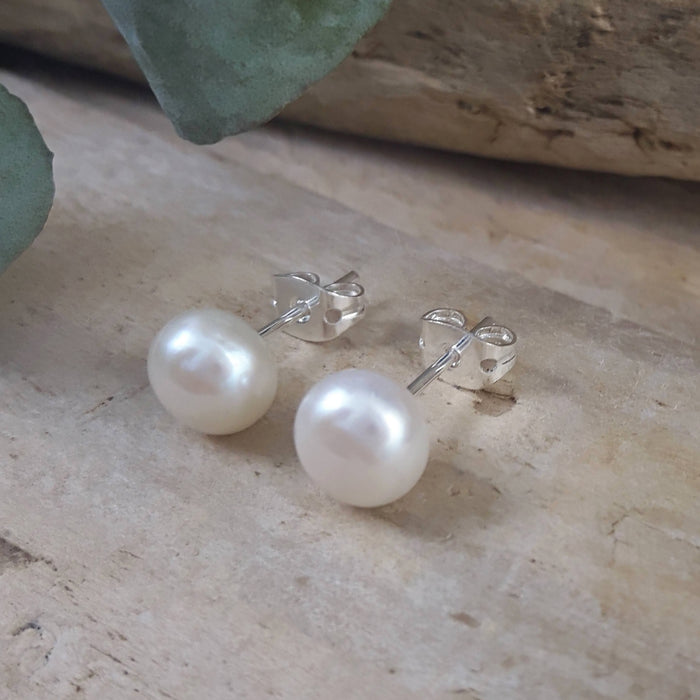 White Pearl Medium Stud Earrings