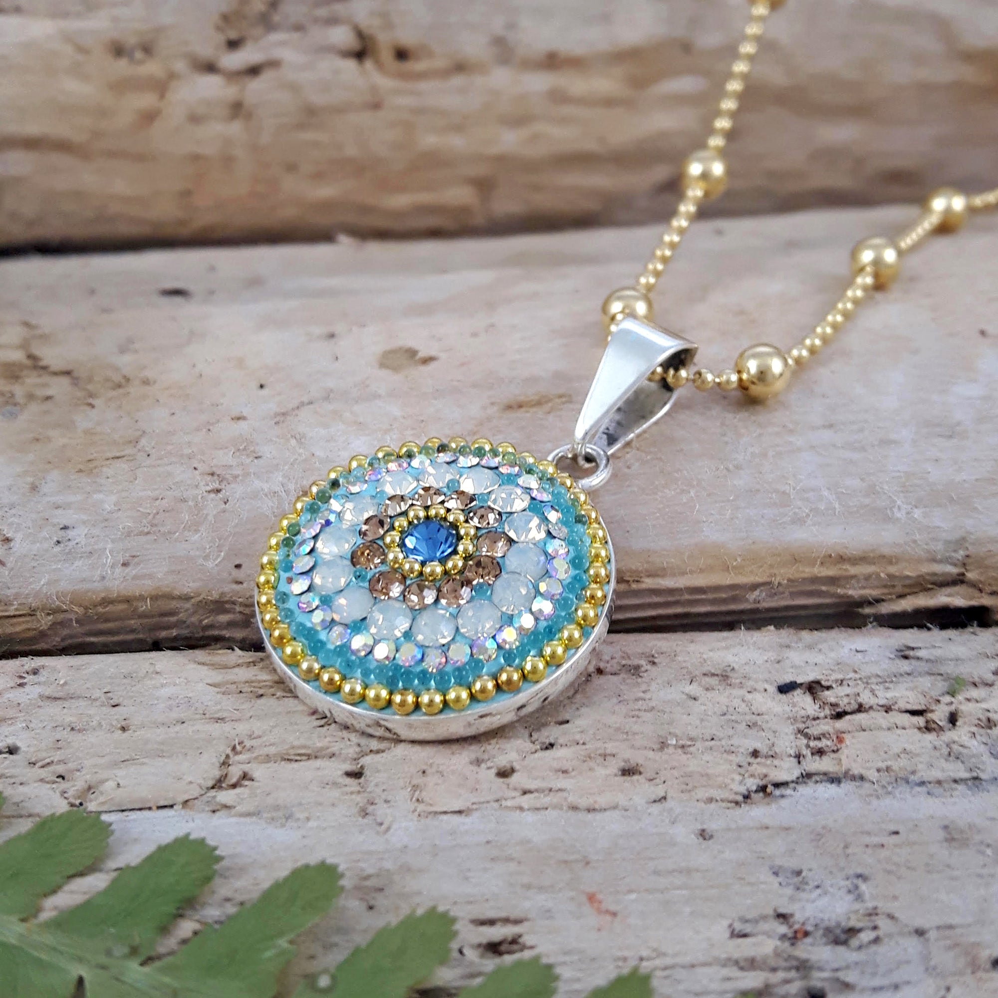 modern floral coin pendant sterling silver