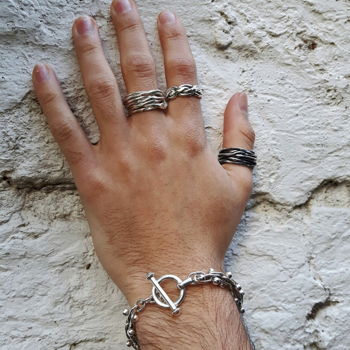 Lattice Wide Oxidised Silver Ring